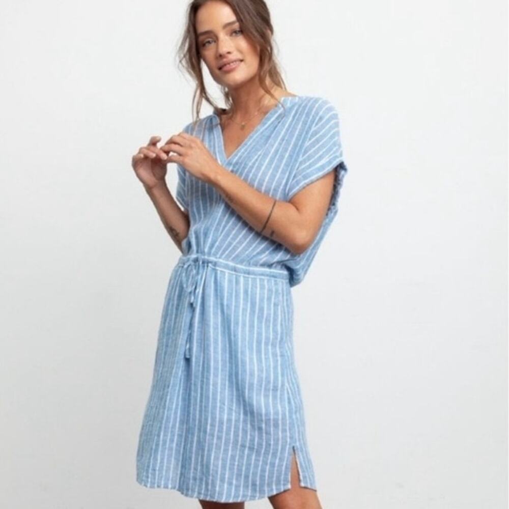 Rails Emma St. Germain Linen Blend Striped Drawstring Tunic Dress S Quiet Luxury